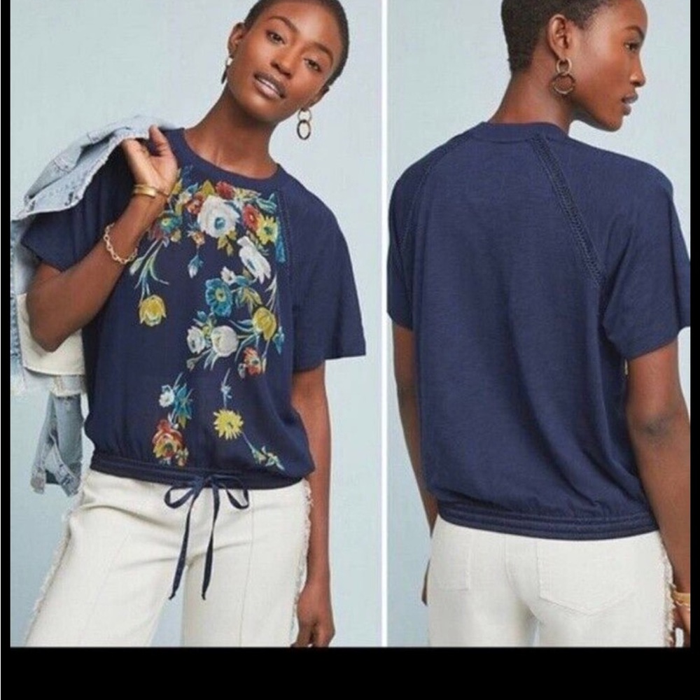 Floral Embroidered Navy Top